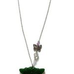 Butterfly Garden Green Jade Pendant & 8KGP Signed Chain Photo 0