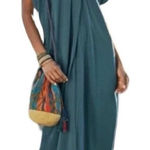 Peruvian Connection Blue Thebes V-Neck Caftan Maxi Dress Size XS/S Photo 0