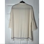 Jella Couture Beige Semi Sheer Fringe Trim Open Kimono Cardigan Size Large Photo 6