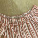 French Laundry  White and Pink Striped Blouse Medium Gathered Ruffle Short Sleeve Photo 1