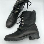 SGN Black Leather Lace Up Fur Trim Combat Boots Womens 37 Goth Witchy Whimsy Size 6 Photo 0