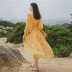 Korean style Print Puff Sleeve Bohemian Dress Floral Photo 1