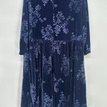 Woman Within Size 18W Blue Floral Velvet Velour Dress 3/4 Sleeve Stretch Pocket Photo 5