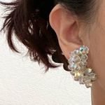 Vintage 50’s LAGUNA Faceted AB Crystal Aurora Borealis Crawler Clip On Earrings White Photo 2