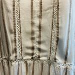 Fever Women's Tunic Blouse Top SZ XL Peasant Sleeve Cream Crochet Stripe Boho Brown Photo 2