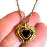 Vintage Avon Womens Heart Pedant Necklace Parure Onyx and Rhinestone Gold Black Photo 5