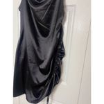 BloomChic Black Satin Gold Chain Ruched Cocktail Mini Dress LBD Size 14 Photo 2