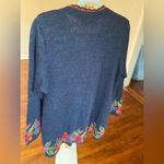 100% Alpaca Wool Floral Knit Cardigan Artisan Boho Handmade Folk Cottagecore Blue Photo 2