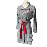 UBU Black White Gingham Check Ruffle Trim Trench Coat, Sz M Size L Photo 4