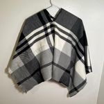 Plaid Blanket Scarf Shawl White Black Gray Fringe One Size Photo 5