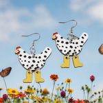 Hen boots design wooden dangle drop hook earrings‎ White Photo 1