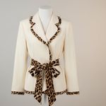 Carlisle  NY Wool Bamboo Combo 100% Silk  Jacket Blazer Cream Leopard size 8 Photo 1