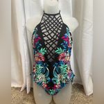 Kenneth Cole Tropical Floral Print Lattice High Neck One Piece Swimsuit XL 0385 Photo 1