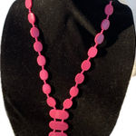 Tahari  Pink Beaded long Y-drop Necklace soft fabric chain tie 32” Photo 0