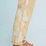 Anthropologie  Striped Embroidered Yellow Linen Pants Beach Summer Hippie Photo 1