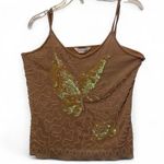 Vintage Y2K Beige Tan Butter Sequin Tank Top size Medium Photo 0