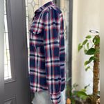 H&M Divided Navy Red White Plaid Snap Front Western Style Slim Fit Flannel Shirt Photo 2