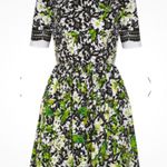 Oscar de la Renta  Black and Green Floral Midi Dress Photo 3