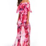 Halston Heritage off the shoulder sheer lined maxi tulip floral print dress Photo 4