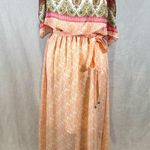 Off shoulder peach pink and green boho chiffon maxi dress size 6 Photo 2