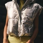 Daily Practice by Anthropologie Silver Metallic Puffer Vest Size Small Photo 0