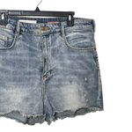 Anthropologie Pilcro Cutout Shorts Distressed Blue High Rise Denim Women Size 32 Photo 2