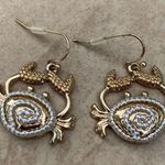 Two Tone Nautical Beach Crab Drop Earrings Gold Photo 0