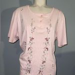 Haband Light Pink Floral Embroidered Blouse Tshirt top shot vintage woman’s L Size L Photo 0