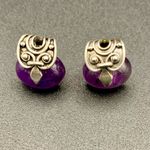 Sterling Silver Amethyst Indian Bali Style Stud Earrings Photo 0