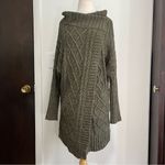prAna Sweater Womens Small Chunky Turtleneck Cable Knit Olive Green Cardigan Photo 1