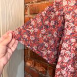 Lucky Brand  womens floral flutter sleeve back cutout boho top coral S Photo 2