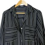 fab'rik  Striped Button Down Blouse Womens M Black White Career Chic Office Photo 1