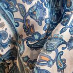 Blue Cream Paisley Damask 100% SILK Handmade Sheer Rectangular Scarf 70X19” Photo 3