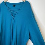 Torrid  Blue Lace-Up V-Neck Waffle Knit Long Sleeve Top Size 4X Photo 1