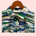 Breckenridge Cute watercolor stripe textured lightweight button front blouse 3/4 sleeve Photo 1