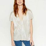 ZARA  Gold Metallic Shimmer Pleated Flowy Fit Top Small Photo 0
