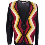 Anne Klein Women's Cardigan Long Sleeve Knit Chevron Pattern Black Red Yellow XL Photo 0