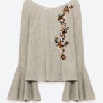 ZARA  gray embroidered top with bell sleeves size S Photo 1