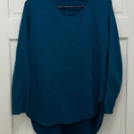 Tribal Teal Cotton Blend Long Sleeve High Low Hem Blouse Photo 0