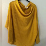 EXPRESS Umgee Top Size Large Mustard Yellow Waffle Knit Dolman Sleeve Oversized NWT Photo 0