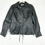 Newport News  Vintage Leather Jacket Size 12 Black Lined Braided Detail Biker Photo 0