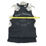 Free People  Medium Black Oversized Crochet Trim Graphic Muscle Bulls Eye Tee Photo 4