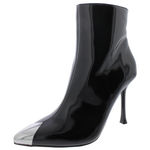 ROHESE P Silver Toe Stiletto Ankle Boots Pointed Black Patent Leather 9.5 Photo 0