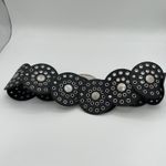 Womens Statement Belt Black Round Circle Studded Belt Ornate Silver Buckle Y2K Photo 3