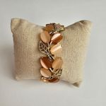 Lisner Vintage Two Tone Brown Tan Foliage Gold tone metal Bracelet Orange Photo 0