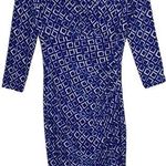 Ralph Lauren  Surplice Ruched 3/4 Sleeve Dress Blue Ikat Geo Print size 4 Photo 0