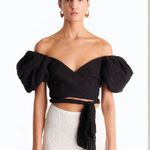 Torn By Ronny Kobo Ronny Kobo Zano Crop Top Small Puff Sleeve Wrap Around Tie Waist Black Revolve Photo 0