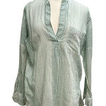 Vince Silk Blend Split-Neck Stripe Tunic Blouse Green White size Medium Photo 0