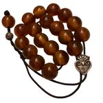 Vintage Moroccan Resin Amber Prayer Beads Necklace – Brown Green Striped Photo 4