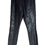 Anthropologie Essential Skinny Black Floral Brocade Velvet Tuxedo Stripe Pants Photo 0